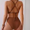 Summer Two Pieces Solid Color Cri-Cross Swimming Suit Sexy Women Swimsuit Beach Bathing Suit