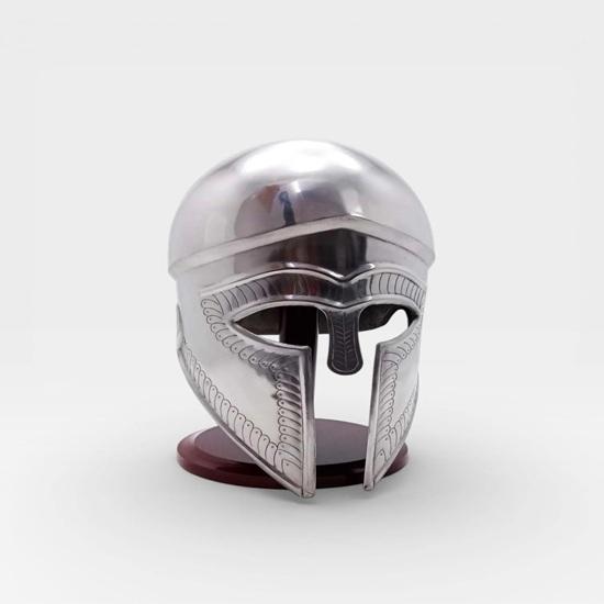 Greek Corinthian Steel Helmet, Handmade Medieval Warrior Armor with Stand