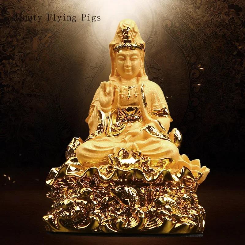 1 buc rășină șezând lotus Guanyin ornament chinezesc Feng Shui budist living room intrare decorare mașină montat mic ornament