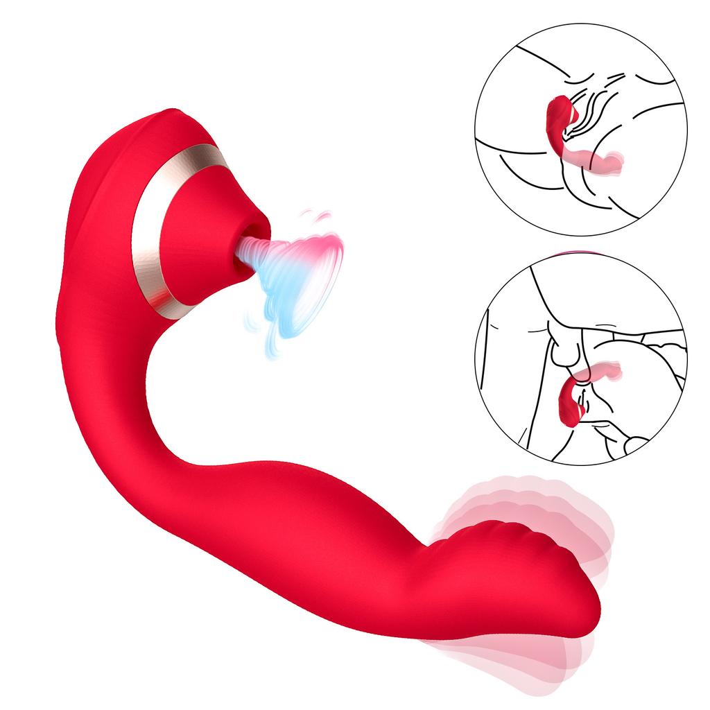 Female Double Orgasm Sucking Vibrator G Spot Clitoris Stimulator with Imitates Finger Touching Stimulation Sucker Oral Clitoris Stimulator Erotic