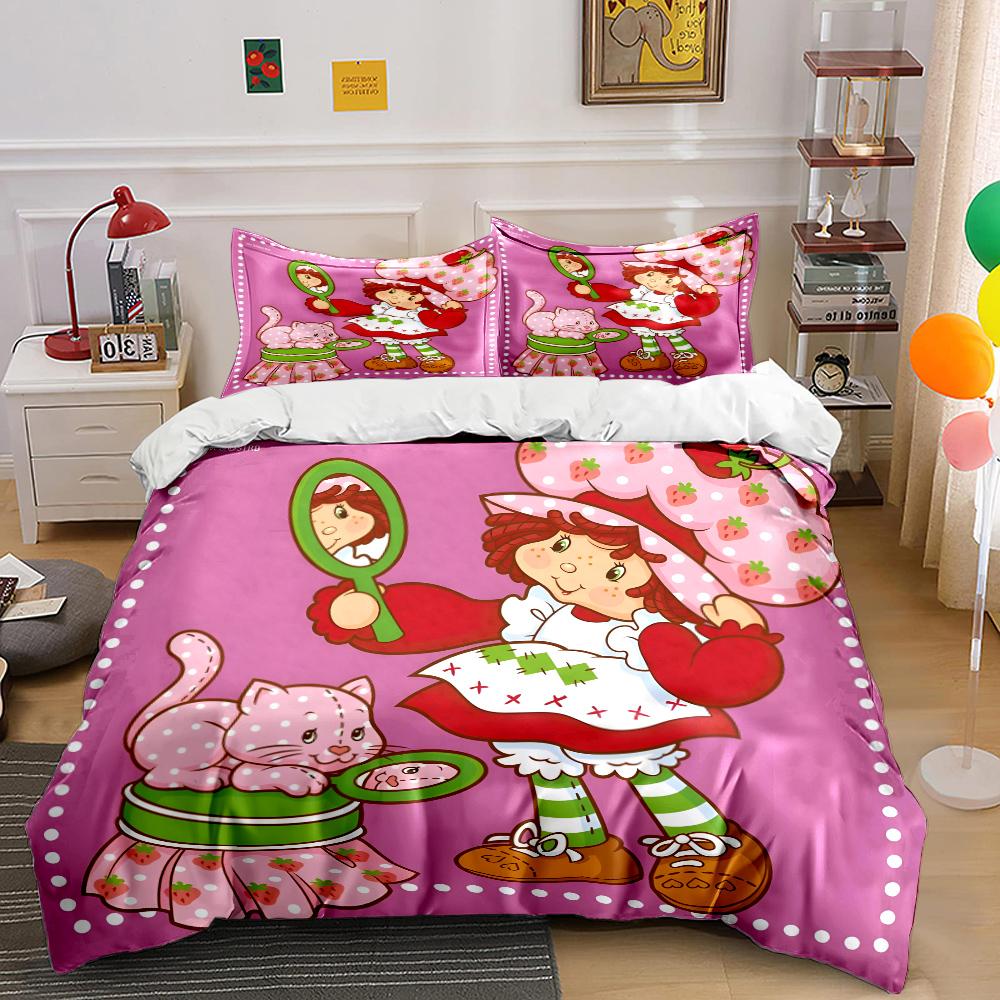Mehrere Größen Emily E-Erdbeer-Print Weiche Bettbezug Kissenbezug Bettwäsche-Set Kinder Erwachsene Bequemes Bett-Set Einzelbett King Für Geschenke
