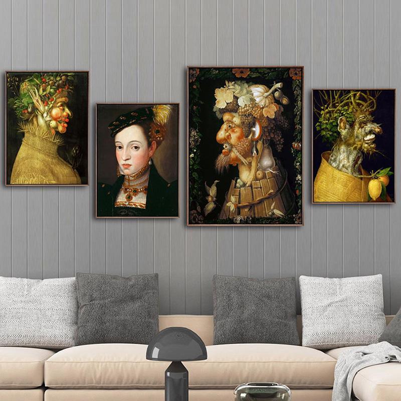 Italy Giuseppe Arcimboldo Works Poster Nordic Style Abstract Canvas Painting Wall Art Pictures Print Living Room Home Decoration
