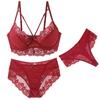 Plus Size Sexy Lingerie Three-Piece Set Lace Trim Breathable Ultra-Thin Bra Set Push-Up and Shaping Bra Skin-Friendly and Comfortable Panties