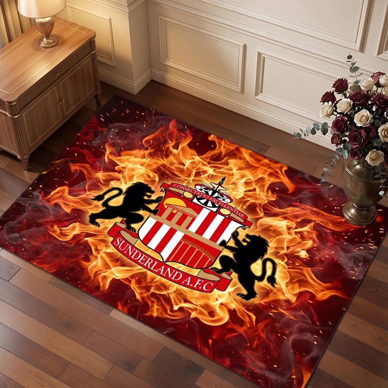 Sunderland Football Print Crystal Velvet Rug, Comfortable Water Absorbent Non Slip Indoor Floor Carpet