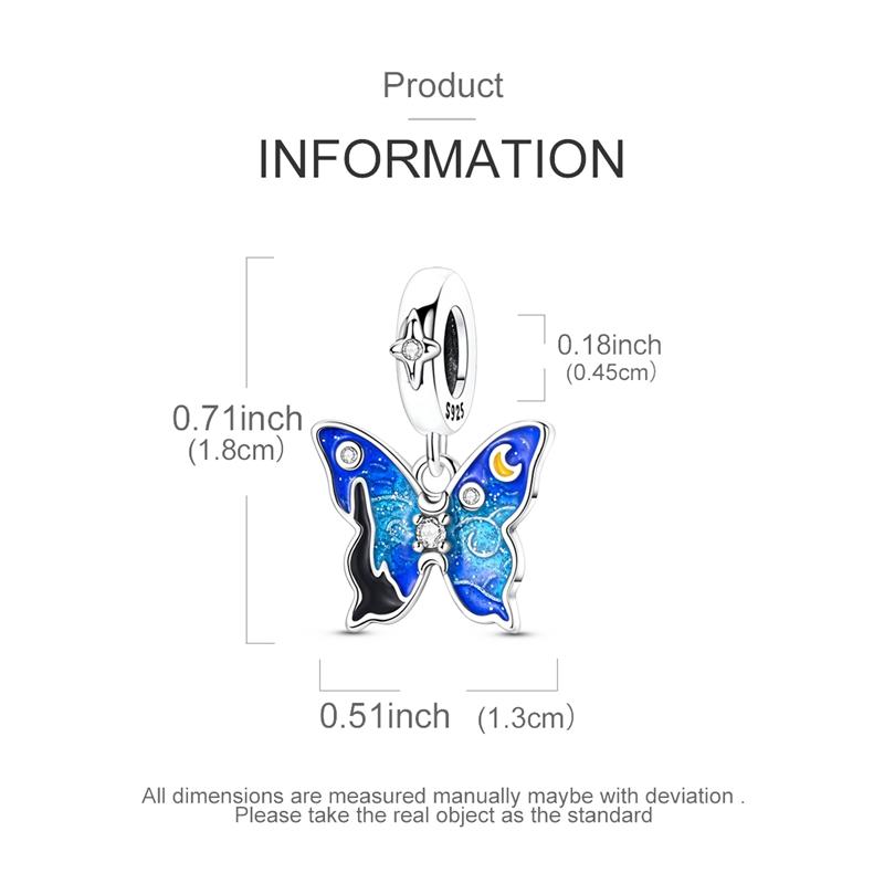 100% Real Copper Charms Bead Luminous Butterfly Dangle Fit Original Bracelet Diy For Woman Jewelry Party
