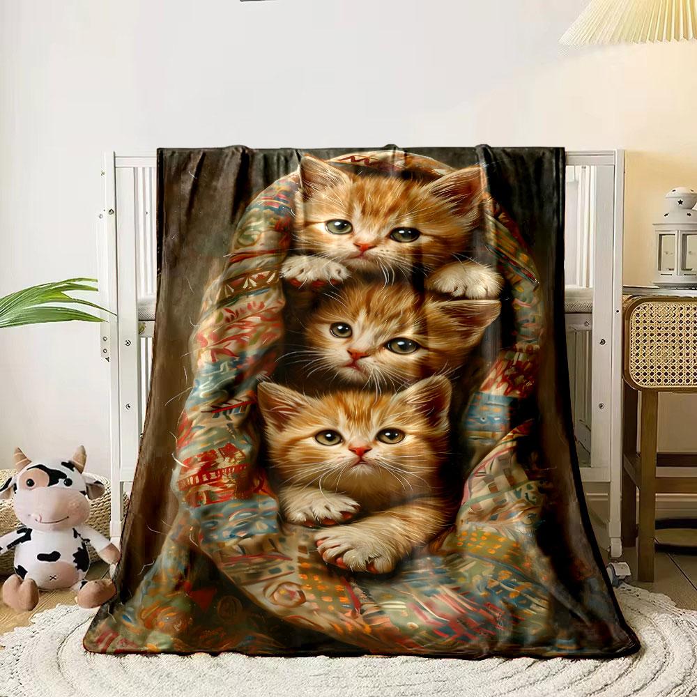 Three Ginger Kittens Printed Blanket bedroom Blanket for Livingroom Couch lunch break Soft throw for Friend's festival Gift