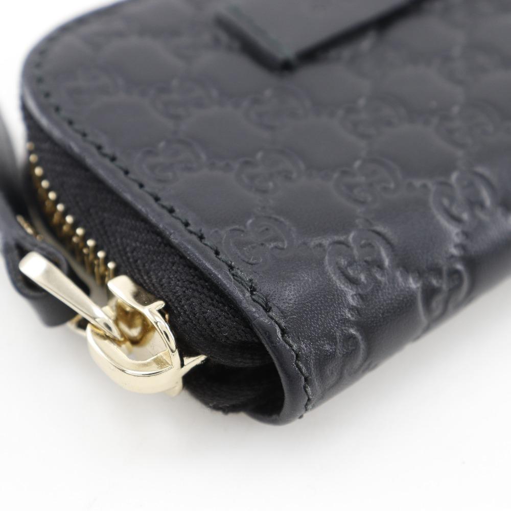 Gucci GG Micro Coin Purse 449896 Zip Around Outlet Black Sima Leather Unisex Used
