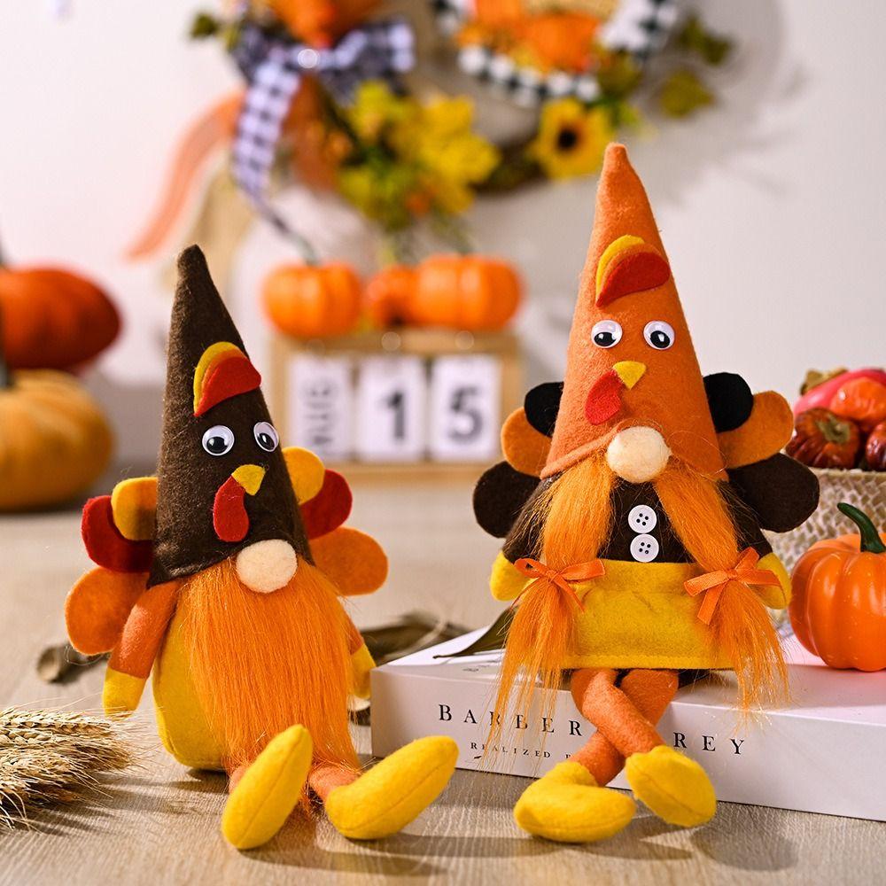 Creative Autumn Turkey Rudolf Doll Ornament Cute Miniature Figurine Sculpture  Harvest