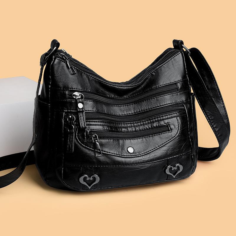 

Soft leather multi-pocket women s bag new shoulder messenger bag women s backpack medium mother bag чёрный