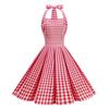 Checked, off-the-shoulder, figure-hugging, edgy, backless, sexy, pleated, vintage halter-neck dress