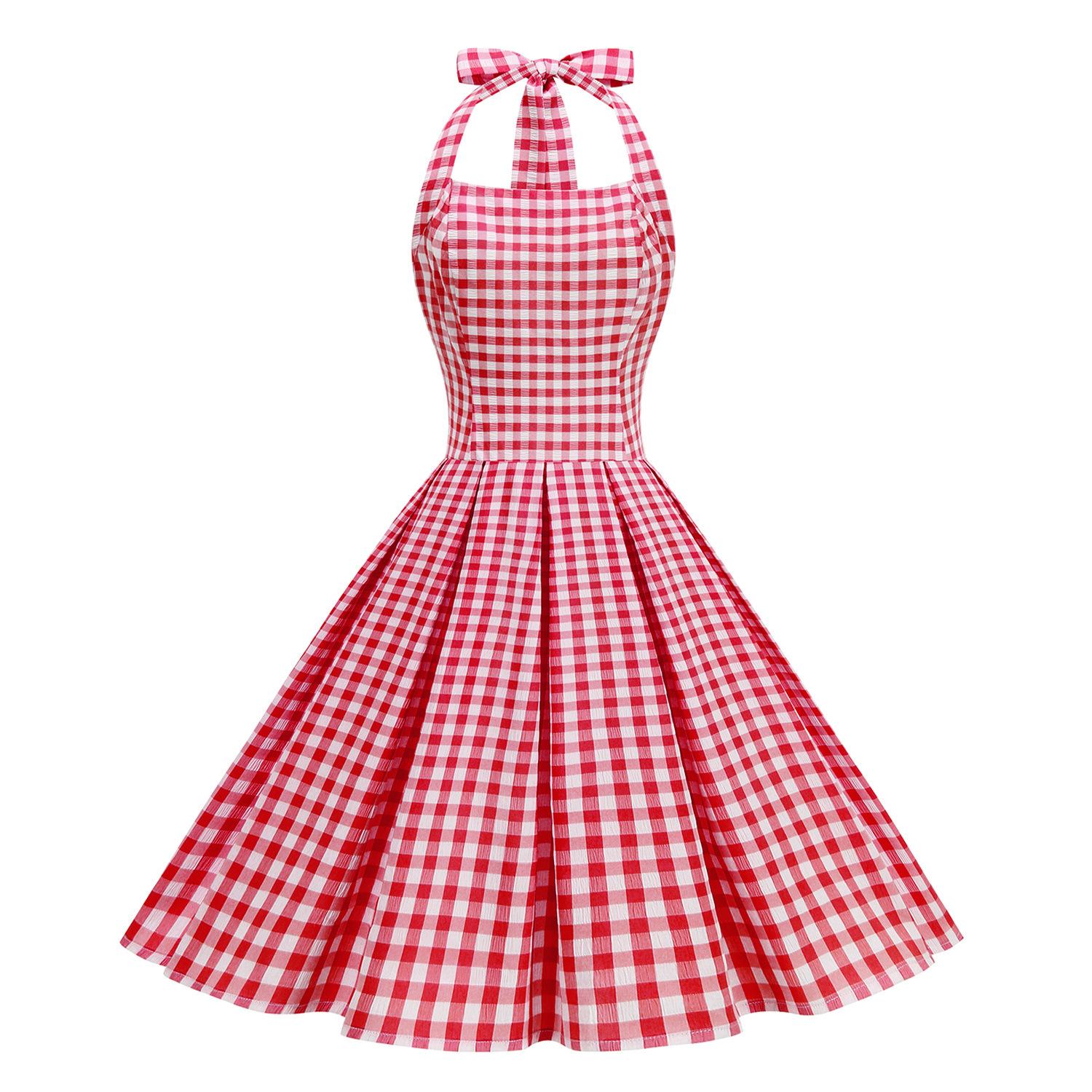 Checked, off-the-shoulder, figure-hugging, edgy, backless, sexy, pleated, vintage halter-neck dress S