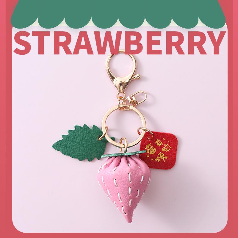 DIY Ručně vyráběná kožená jahodová klíčenka Ozdoba dárkové tašky