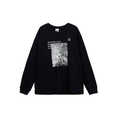 Letter Print Pullover Crew Neck American Vintage Long Sleeve T-Shirt Men Tops Black FN7319-010