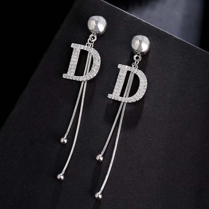 925 Silver Bowknot Tassel Earrings with Diamonds