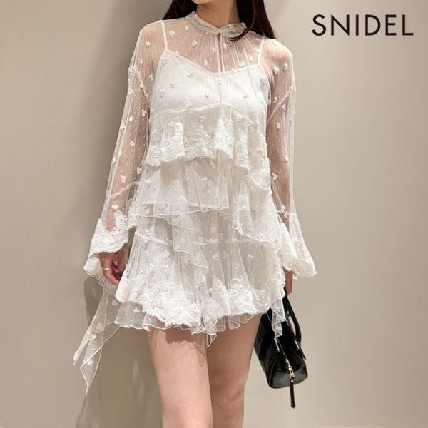 SALE50%OFF SNIDEL Tops 25 Fall/Winter Tulle Embroidered Lace Blouse Mid Length Long Sleeve Sheer Transparency swfb255147