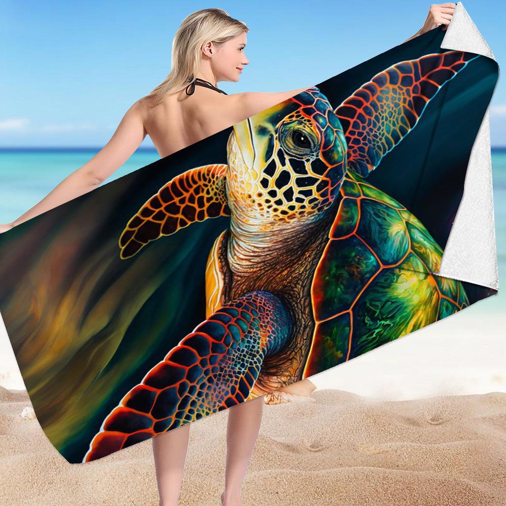 Serie Animali Marini poliestere stampato digitalmente microfibra superfine pile double-face Asciugamano da bagno per vacanze al mare, telo mare