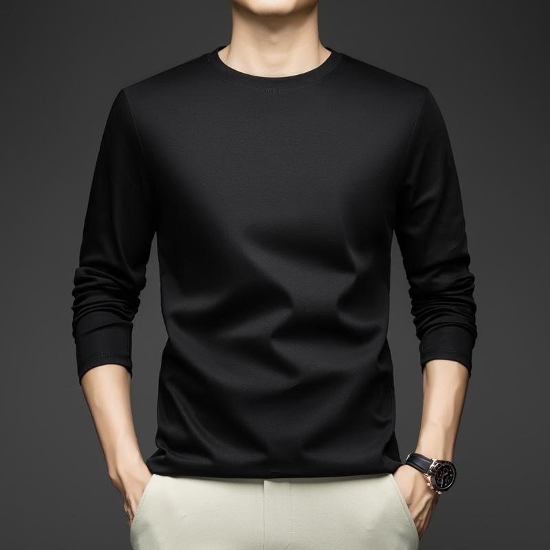 

Мужская футболка с длинным рукавом Хлопковая Осенняя Повседневная Внутренняя Базовая Футболка Мужская Одежда 5XL чёрный