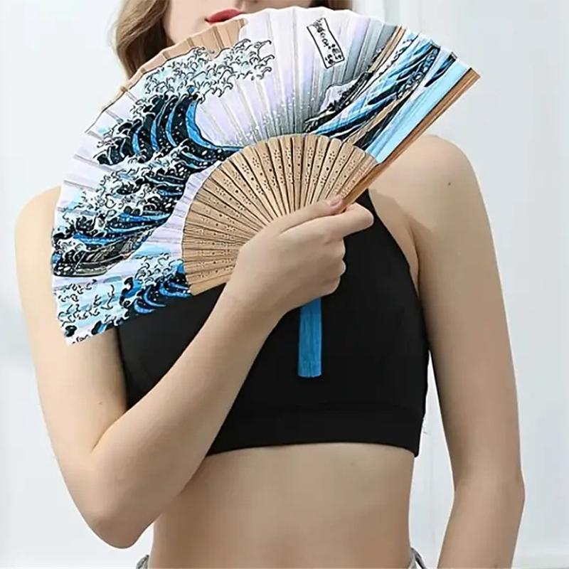 Handheld Vintage Hand Fans for Women Portable Folding  1Pcs Folding Fan Handmade Decorative Kanagawa Wave Foldable Fan