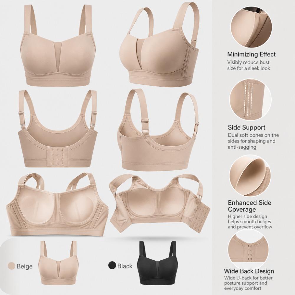 Wireless Plus Size Seamless Back Support Bra, Minimize Bust Lift Anti-Sagging Underwear with Side Breast Collection