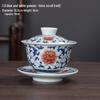 Large Blue & White Retro Sancai Gaiwan Ceramic Tea Cup with Infuser - Kung Fu Tea Set