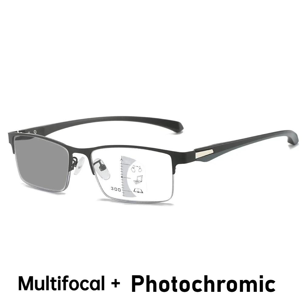 Multifocal Photochromic Reading Eyeglasses Men Women Titanium TR90 Progressive Bifocal Anti Blue Ray UV Protect Presbyopic Glasses