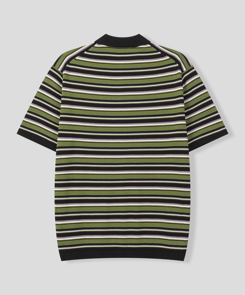 BLACK MOMENT Retro Striped Collared Knit Polo [Lime Mix]