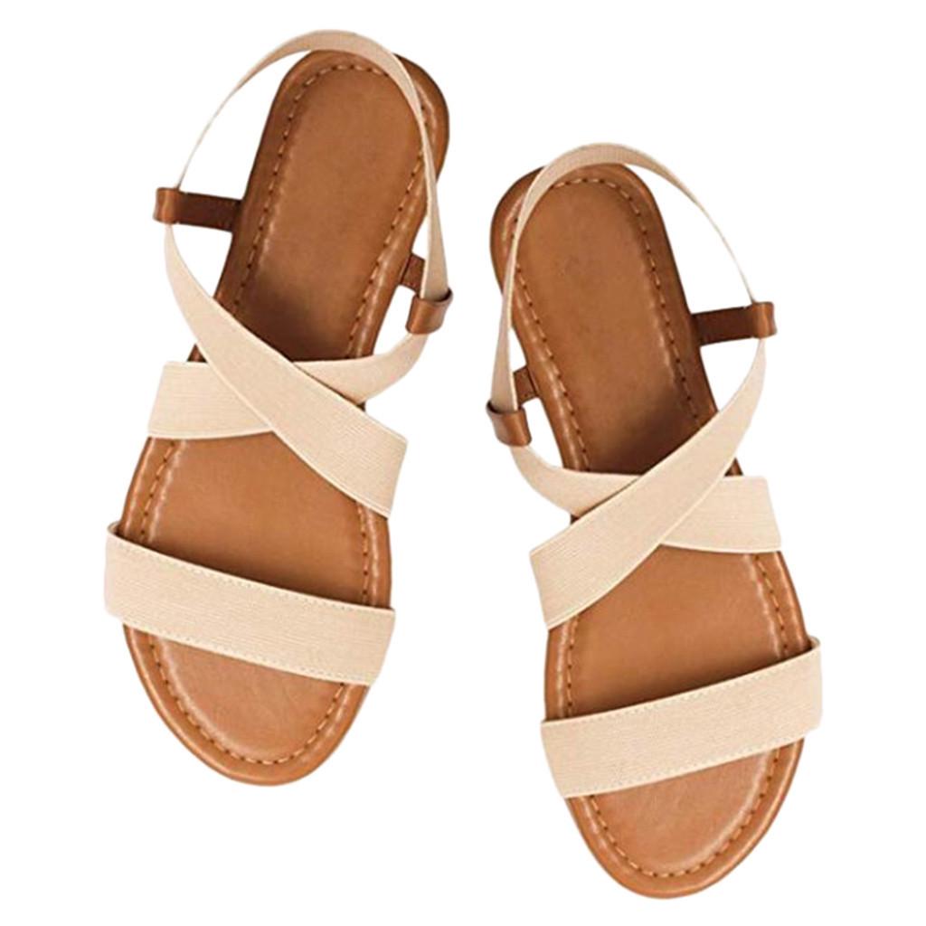 Women Low Heel  Skidding Beach Shoes Cross Strap Sandals Peep-toe Sandals