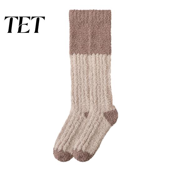 Heat Retaining Lounge Socks Thickened Long Plush for Women, Warm Coral Fleece Socks, Winter Home Foot Warmers Thermal Sleep Anti-static Contrast Color