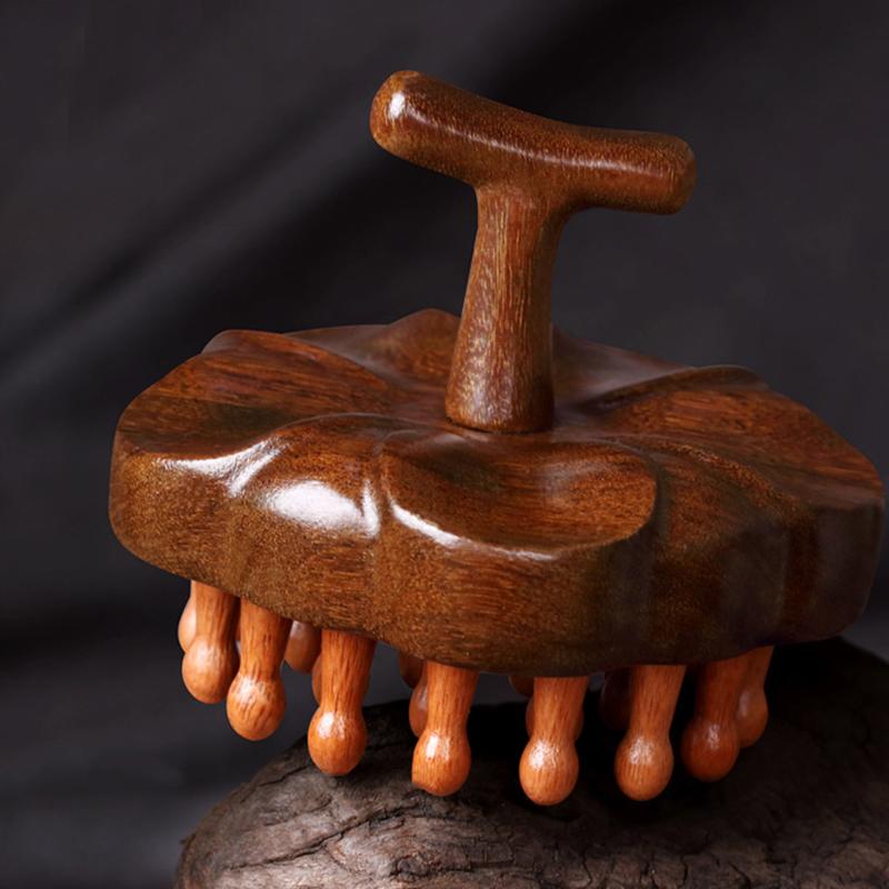 Multi-Functional Wood Therapy Massage Comb Scalp Head Massager Natural Sandalwood Circular Tooth Guasha Scraping Body Massager