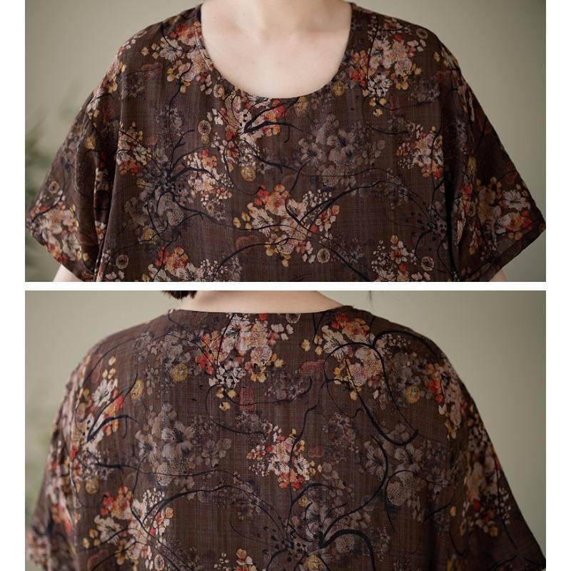 DIMANAF 2025 Summer Plus Size Dress Basic Women Casual Loose Long Vintage New Oversized Printing Dress Maxi