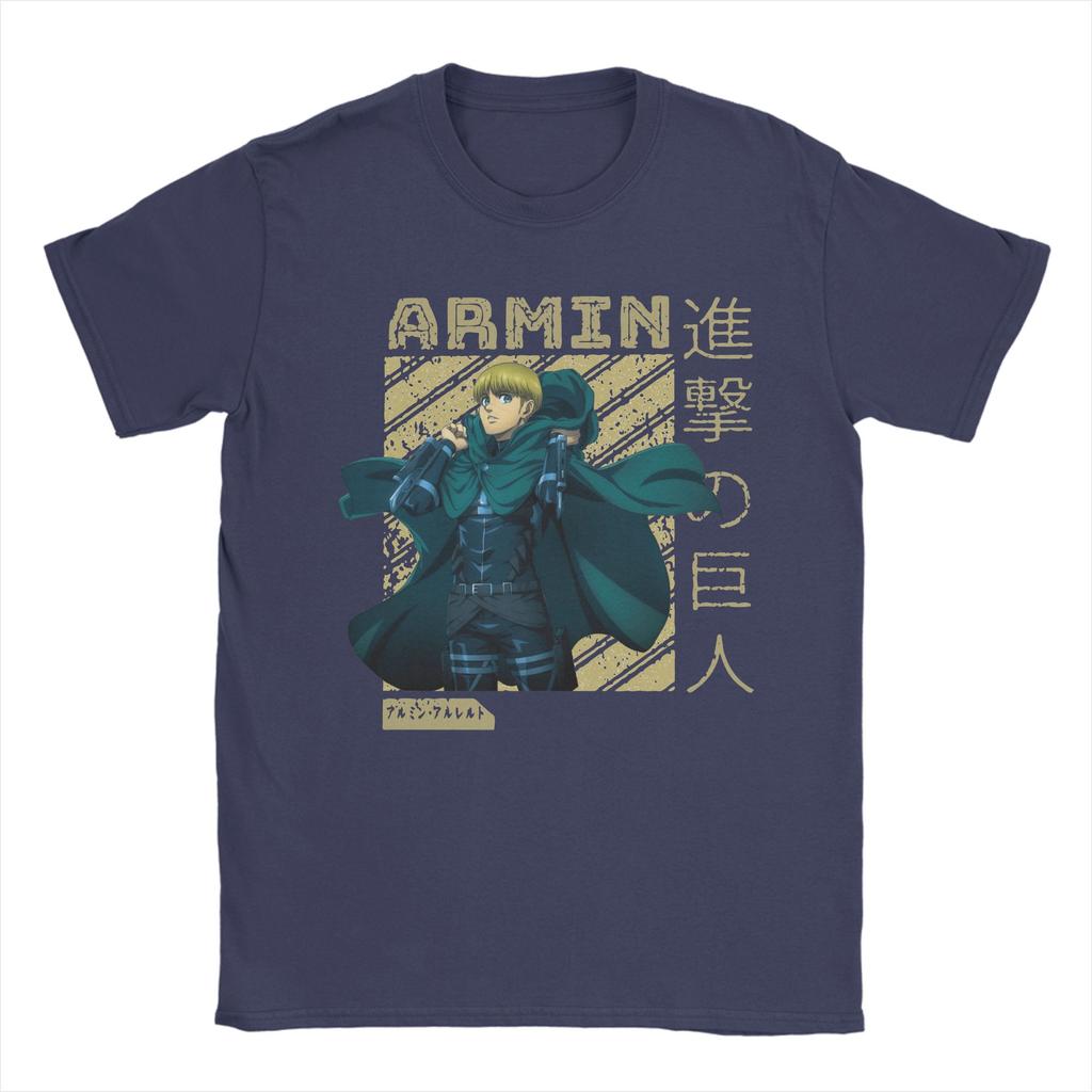 Vintage ARMIN aus Attack on Titan T-Shirts für Herren O-Ausschnitt Reine Baumwolle T-Shirts Anime Kurzarm T-Shirts Grafik Kleidung