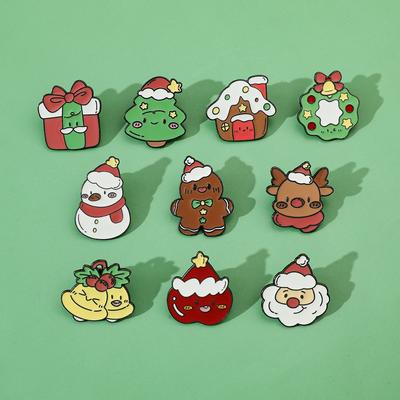 Fun Christmas Collection Metal Badge Santa Claus Gingerbread Man Snowman Gift Alloy Brooch