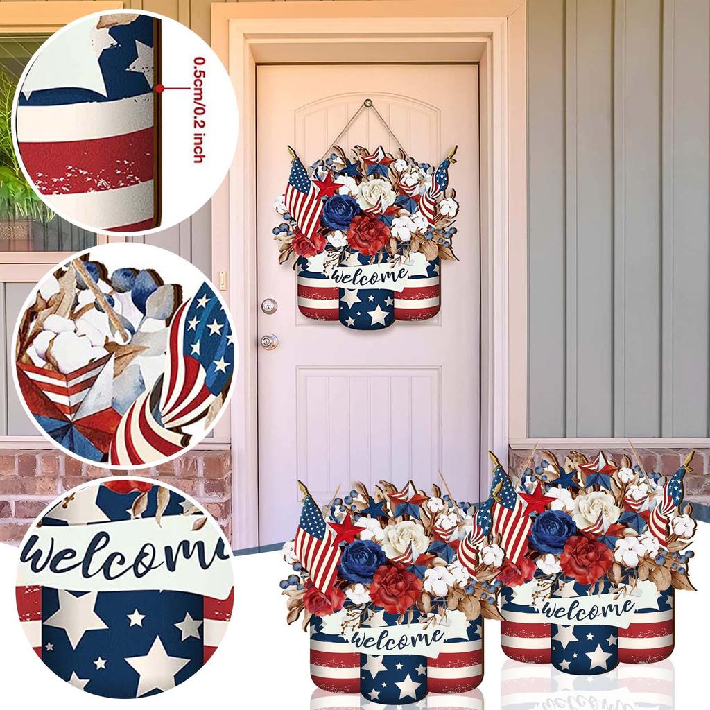Wooden Wreaths For Front Door Independence Day Decorative Door Listing Wall Hanging Fashionhanging Pendant Home Decoration Welcome Sign