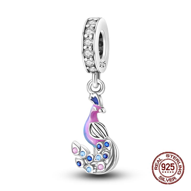 Spring New Copper Feather Flowers Parrot Bird Charm Bead Fits 3Mm Genuine Bracelet Beautiful DoItYourself Jewellery Gifts