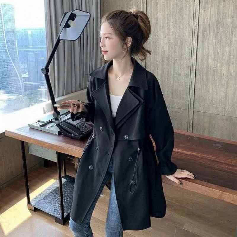 Double-breasted trench coat women's medium and long new student versatile loose suit collar casual thin jacket