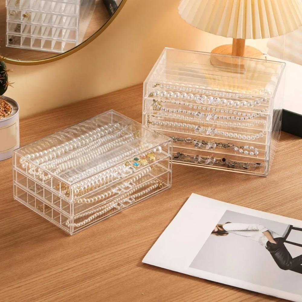 3/5 Layer Transparent Necklace Storage Box Dust-proof Jewelry Storage Drawer Gift