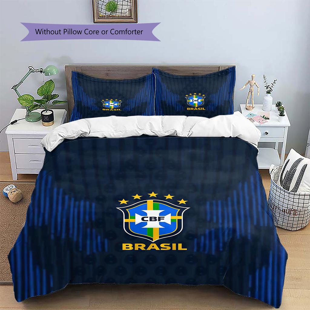Brasilien Nationalmannschaft Muster Bettwäsche, Steppbett Set Bettbezug Kissenbezug Haus Geburtstag Geschenk(1 Bettbezug + 2 Kissenbezüge, ohne Füllung)