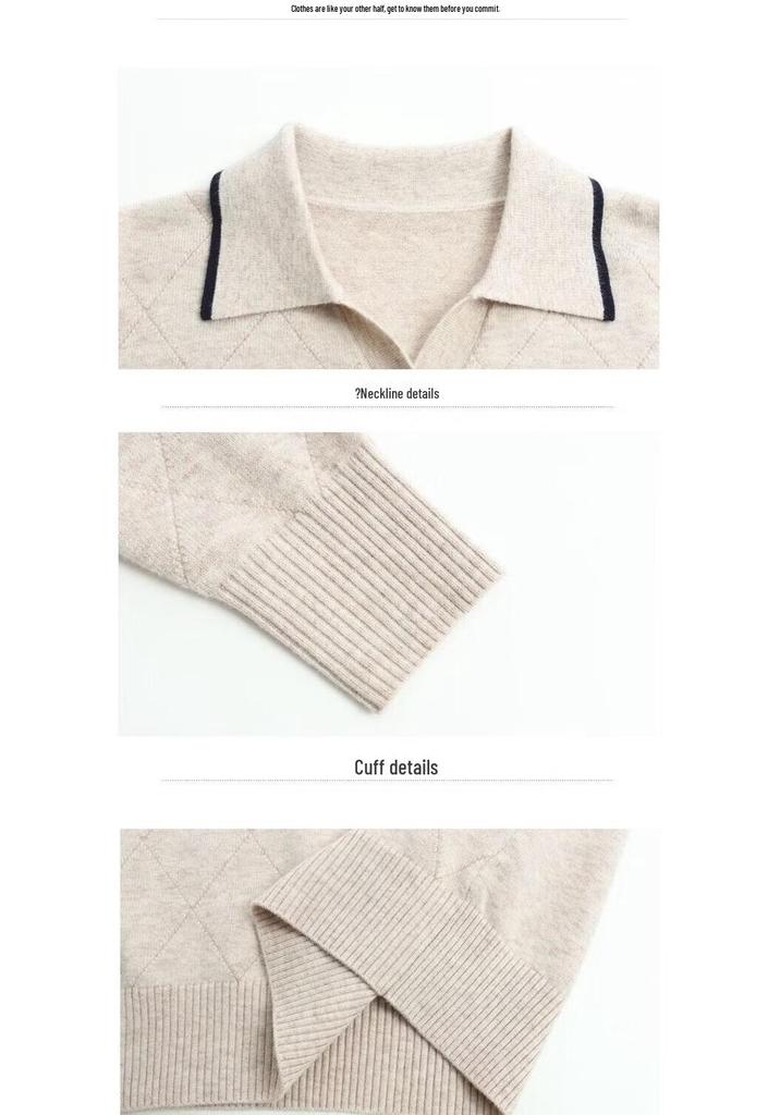 EST+II Diamond Jacquard Polo Collar Long-Sleeve Knit Sweater
