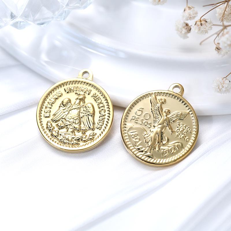 Luxury European & American Retro Roman Coin Charm Pendant for DIY Bracelets & Necklaces - Stainless Steel Jewelry Accessory