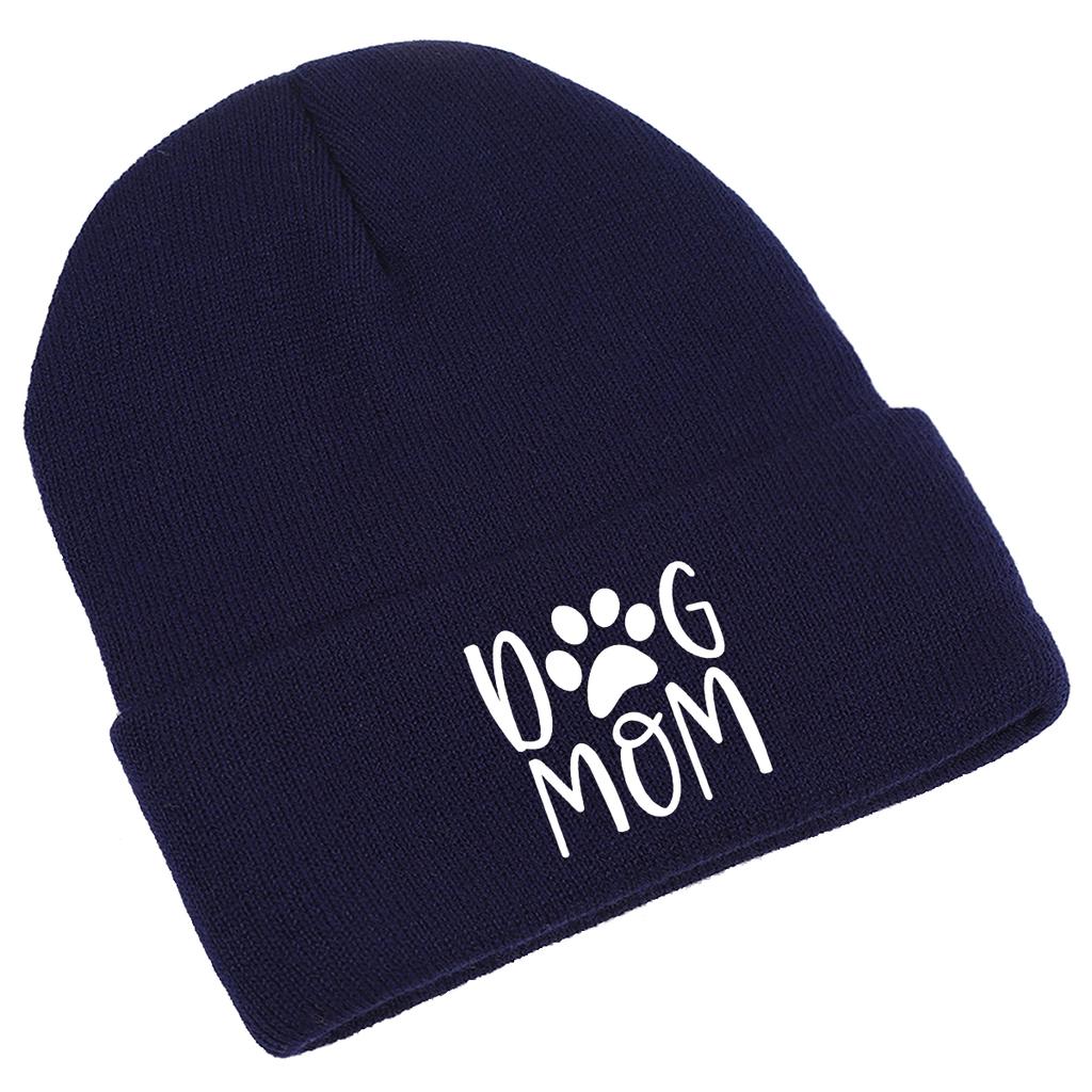 DOG MOM Print Winter Hats Unisex Warm Knit Hat Beanie Hats For Man Leisure Simple Knitted Cap Beanie Ideal Choice For Hiking