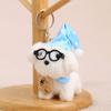 Sleeping Glasses Dog Plush Keychain Cute Puppy Backpack Charm with Wizard Hat & Bib Soft PP Cotton Stuffed Doll Gift for Dog Lovers