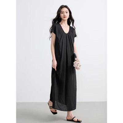 Sancai 2025 Sommer Lyocell Locker A-Linie U-Ausschnitt Maxikleid