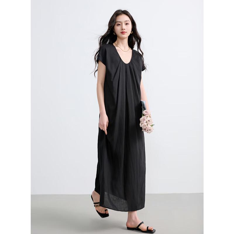 

Sancai 2025 Summer Lyocell Loose A-Line U-Neck Maxi Dress M