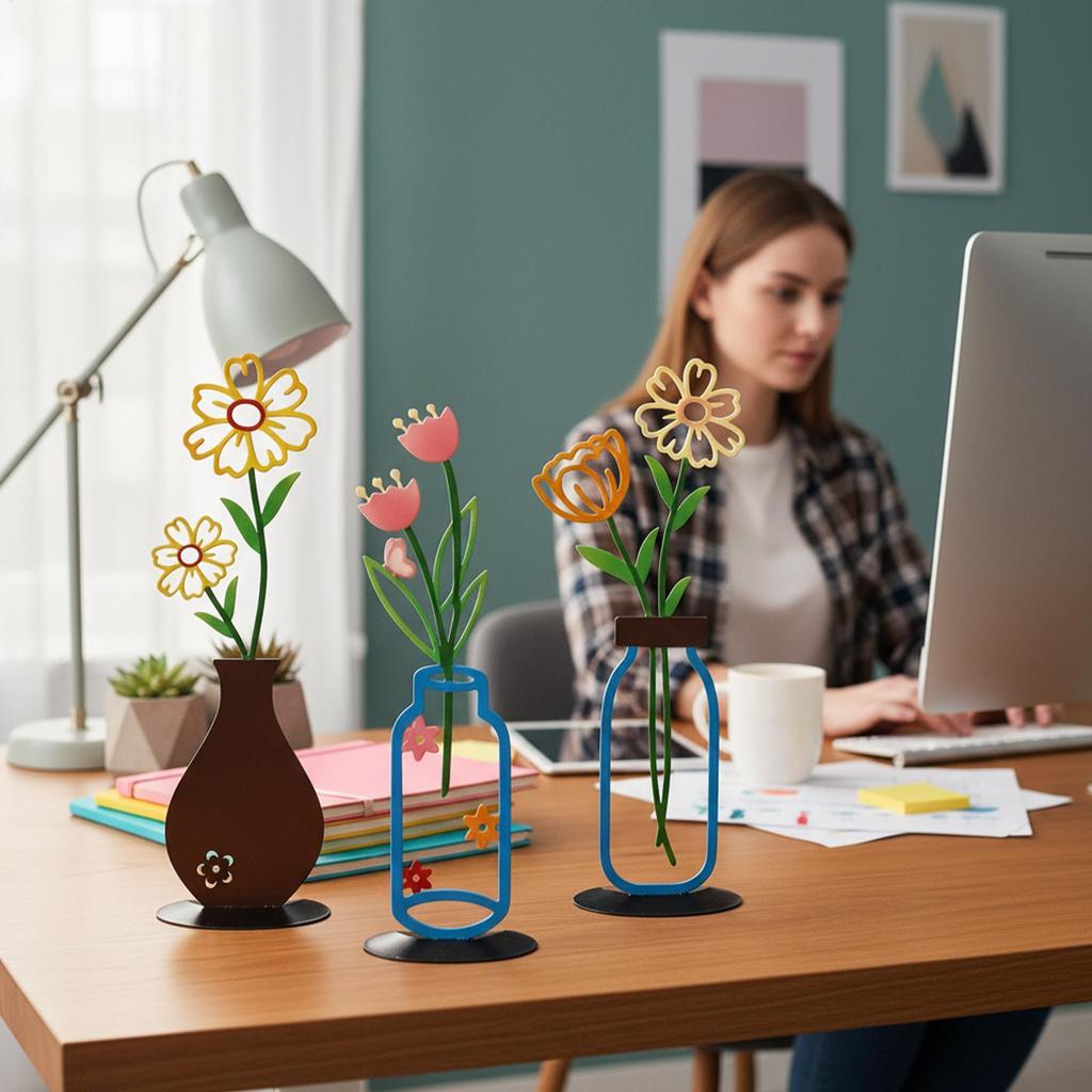 Vase Set 3 Pieces Modern Aesthetic Metal Art Statue Wall Art Table Vase Home Decor for Bedroom Living Room Kitchen Farmhouse