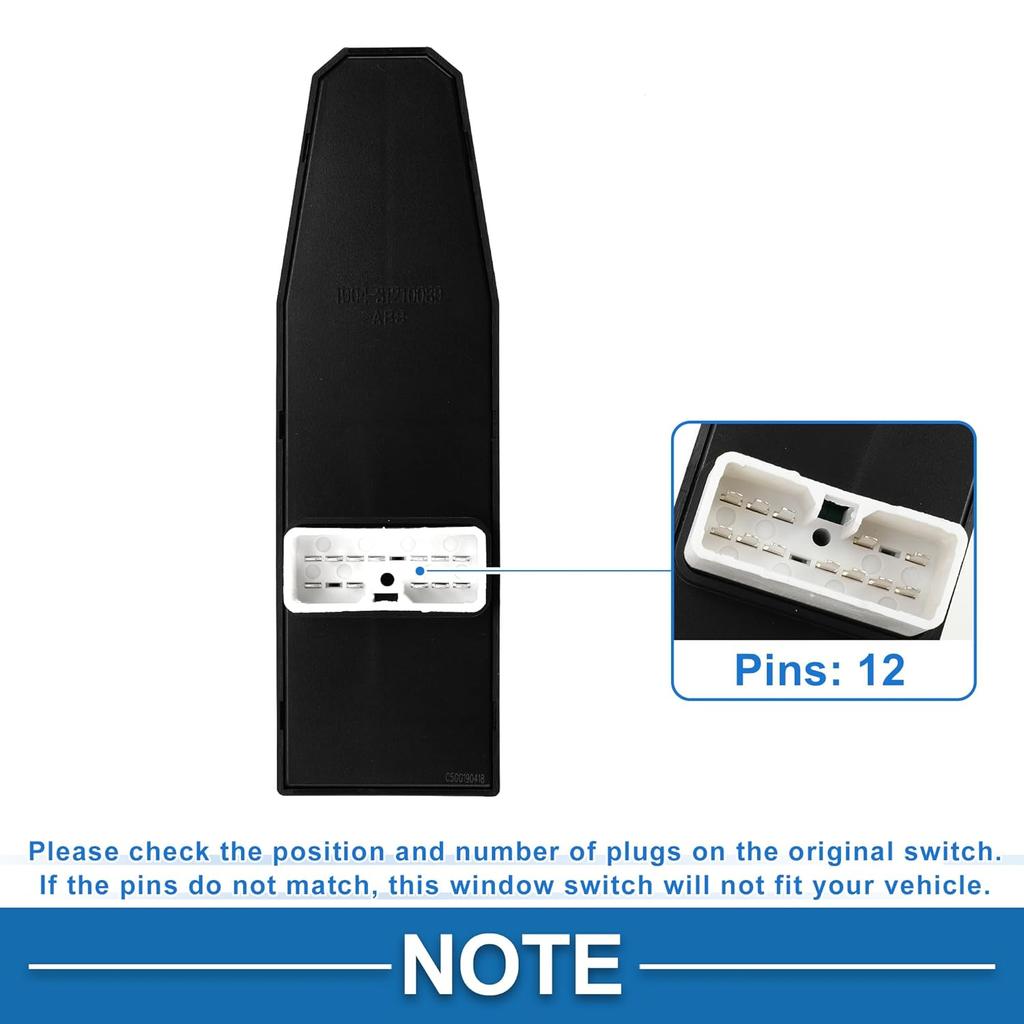 Power Window Switch No.96942497 Front Left Driver Side Window Control Switch for Chevrolet Spark 2013-2015 Black