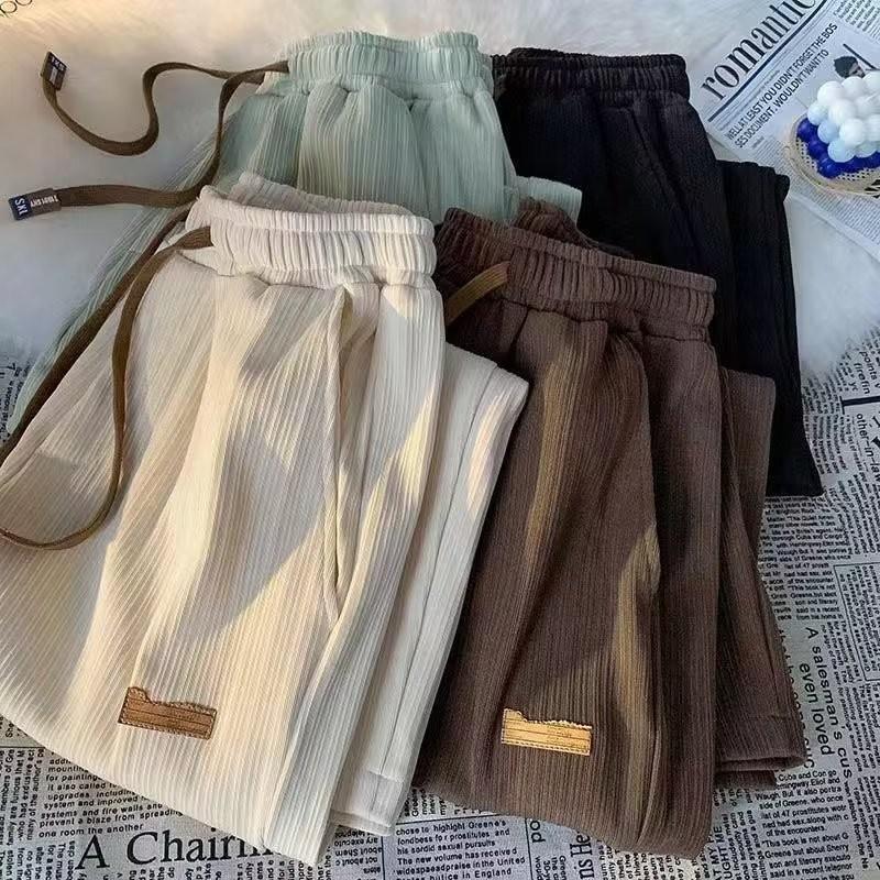 Pantaloni da donna casual alla moda in seta ghiaccio larghi a gamba dritta