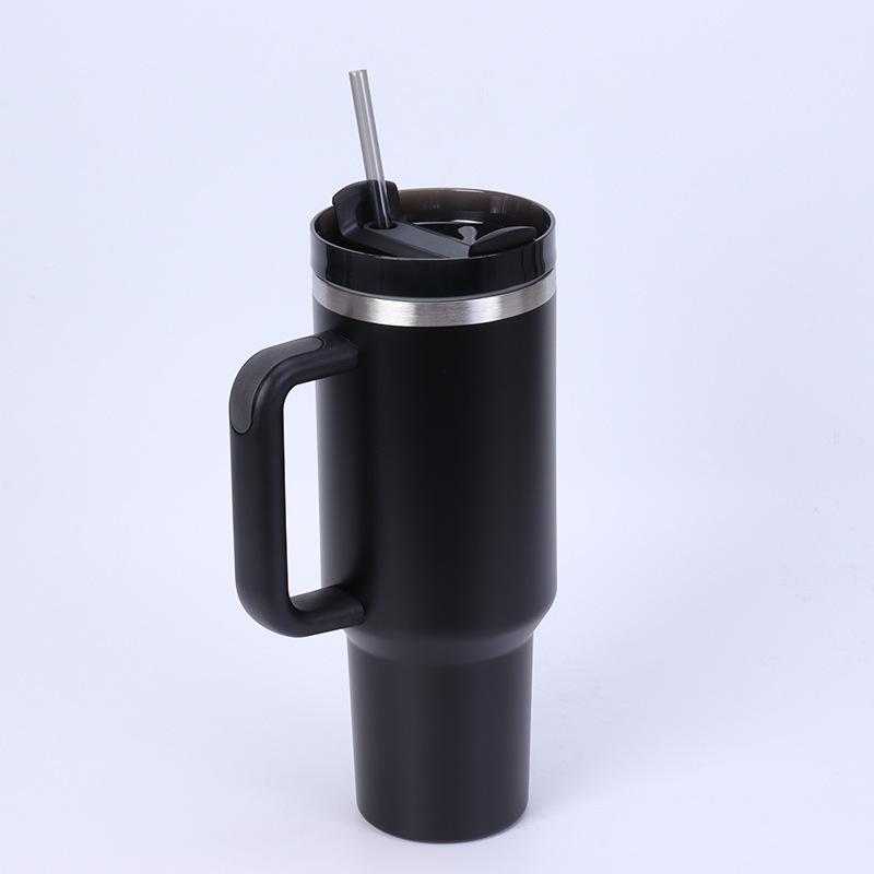 Large Capacity Insulated Stainless Steel Car Cup with Handle and Straw - Double Layer for Cold Retention (Ice Buster)