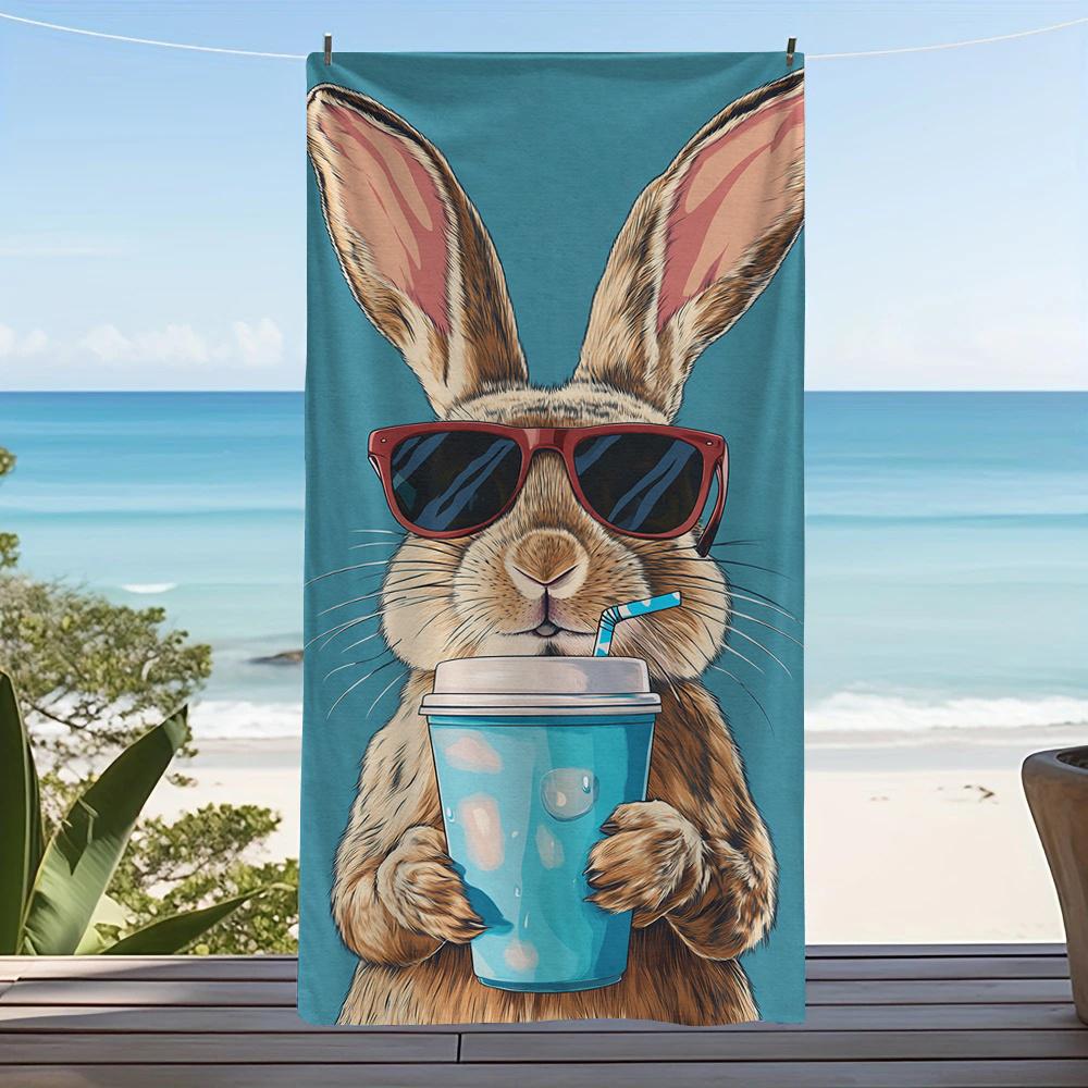 1 Stück 2D Flaches Cooles Modebrillen Hasendruck Strandtuch Weich Starke Wasseraufnahme Mehrzweckhandtuch Für Strandurlaub Poo