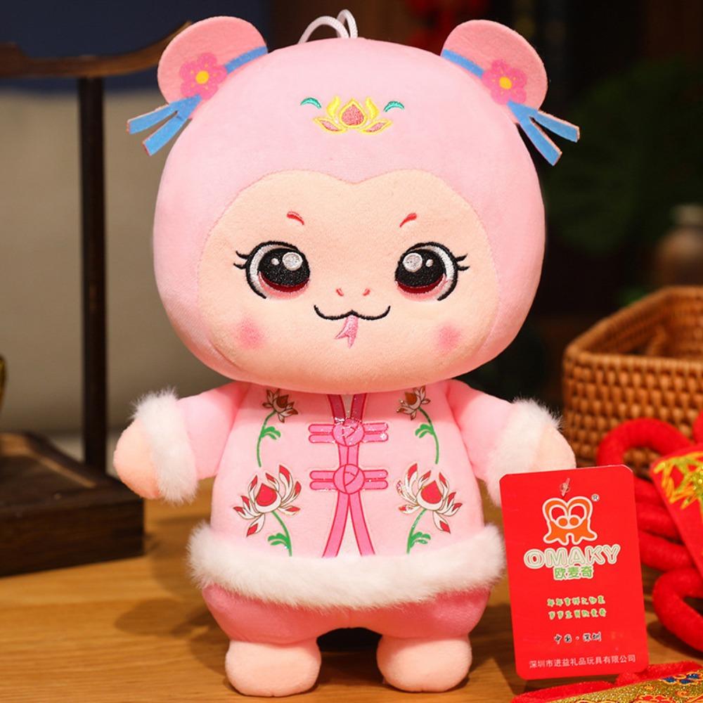 Tang Suit Snake Year Mascot Toy Cute Snake Fortune Doll Snake Plush Doll Toy  New Year Gifts 25cm-Pink Girl