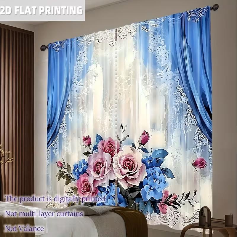 2 Pcs Bohemian Flowers Print Curtains,suitable for Bedroom,living Room Kitchen Decoration,home Decoration,window Decoration